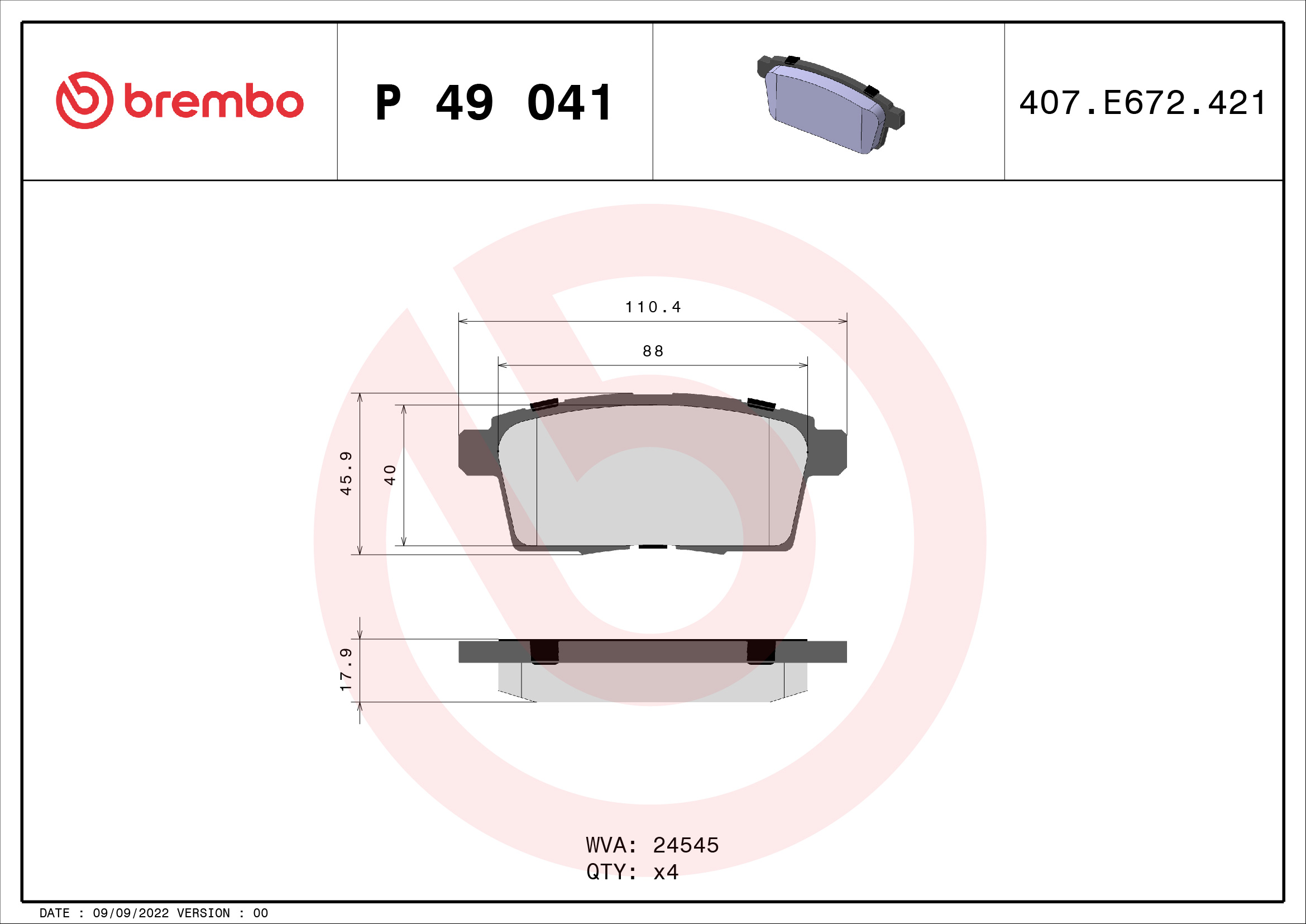 A.B.S. P 49 041 BREMBO Bremsbelagsatz, Scheibenbremse